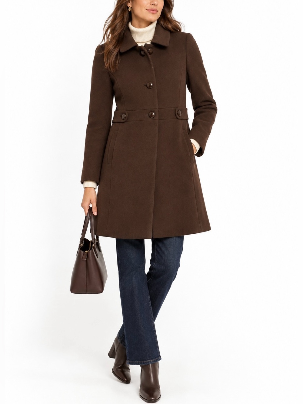 J. Crew Double Cloth Madeline Fit & Flare Tailored Wool Coat 10 Chocolate Brown